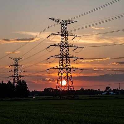 Electricity Pylons at Sunset