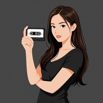 Woman Holding Cassette Tape