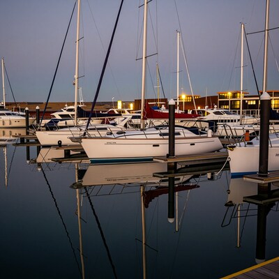 Sailboats in Marina at Dusk