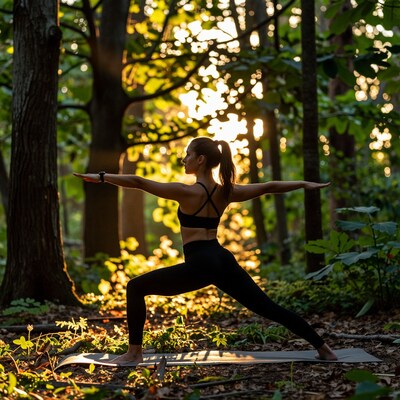 Woman doing yoga in forest