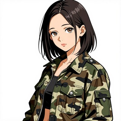 Anime girl in camouflage jacket