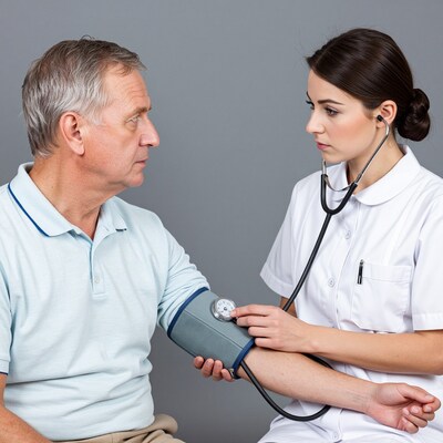 Nurse Measuring Blood Pressure on Elderly Man