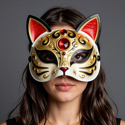 Woman in cat mask