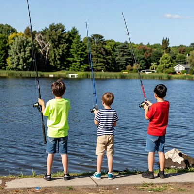 Boys Fishing by Lake