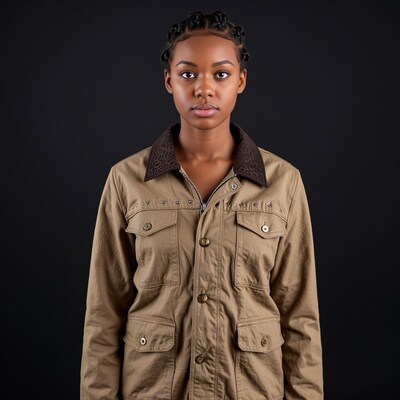 Young Black Woman in Khaki Jacket