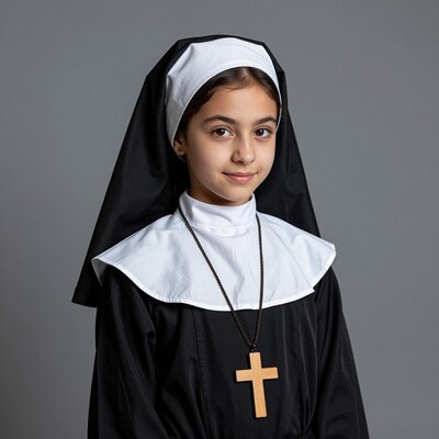 Young girl in nun costume