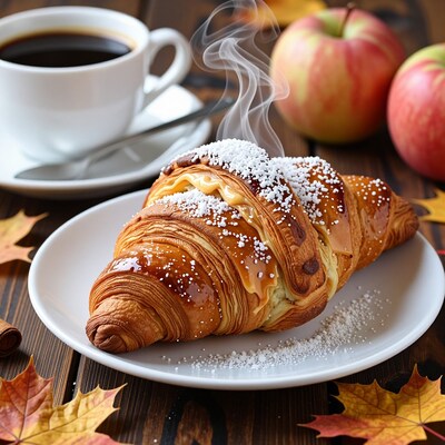 Caramel Croissant with Coffee and Apples