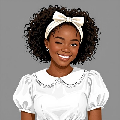 Smiling Black Girl with Curly Hair