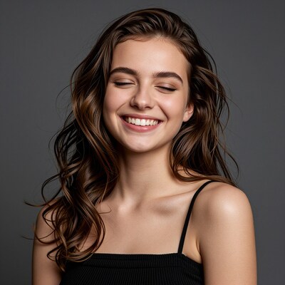 Smiling young woman with long brown hair