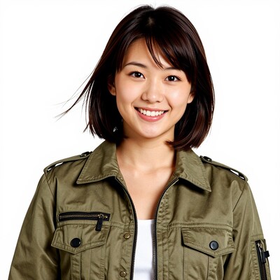 Smiling Asian woman in green jacket