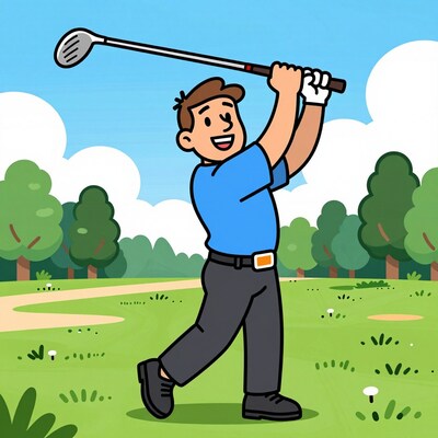 Cartoon man swinging golf club