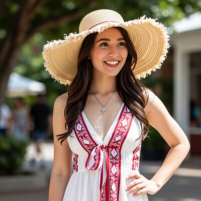 Smiling woman in sun hat