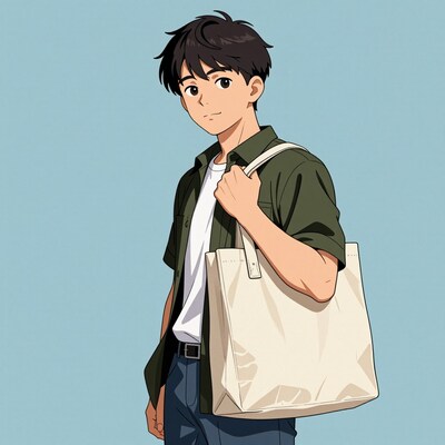 Anime Boy with Tote Bag