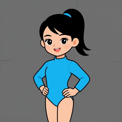 Cartoon girl in blue leotard