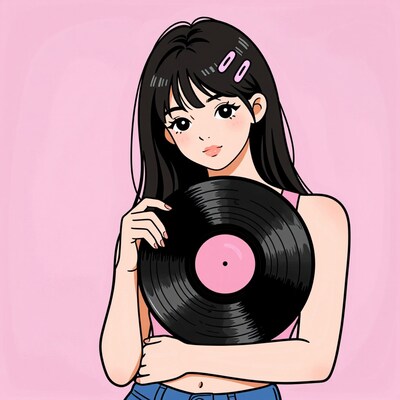Girl holding vinyl record