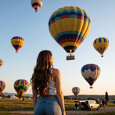 Woman watching hot air balloons