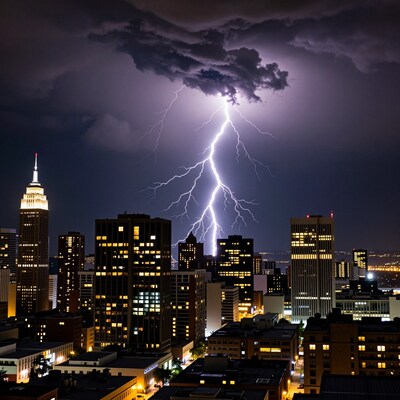 Lightning Storm Over City