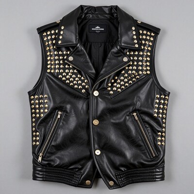 Black Studded Leather Vest
