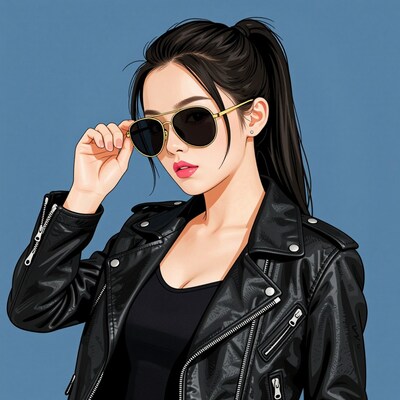 Woman in leather jacket sunglasses