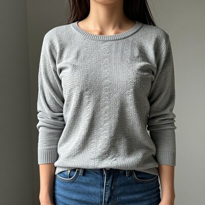 Woman in Gray Knit Sweater