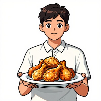Boy holding fried chicken plate