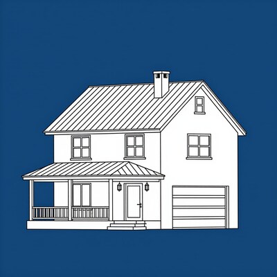 Two-Story House Line Art
