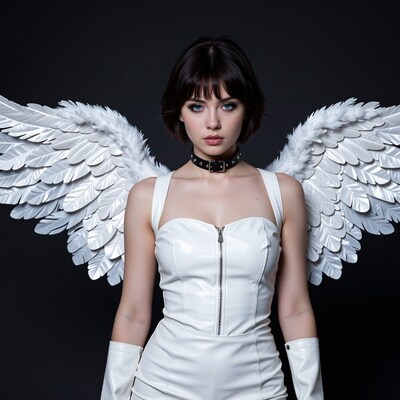 Woman with White Angel Wings