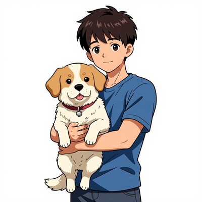 Boy hugging puppy