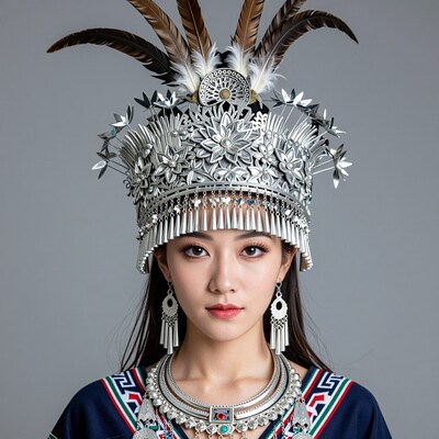 Miao woman in silver headdress