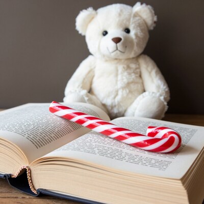 Teddy Bear Candy Cane Open Book