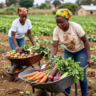 African women harvesting vegetables