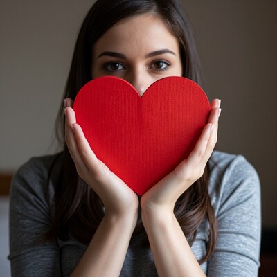 Woman holding red heart