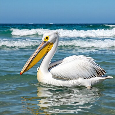 White Pelican in Ocean