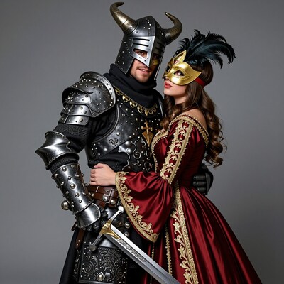Knight and Lady in Masquerade Costume