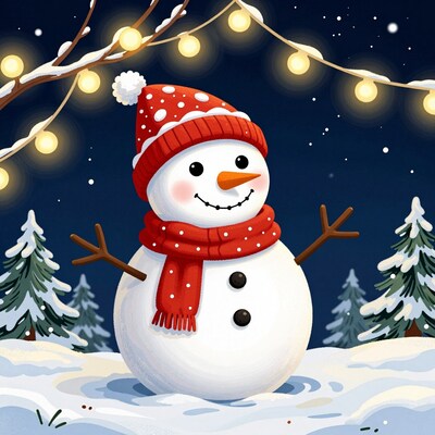 Cartoon Snowman with Lights