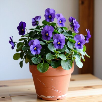 Purple Pansies in Terracotta Pot