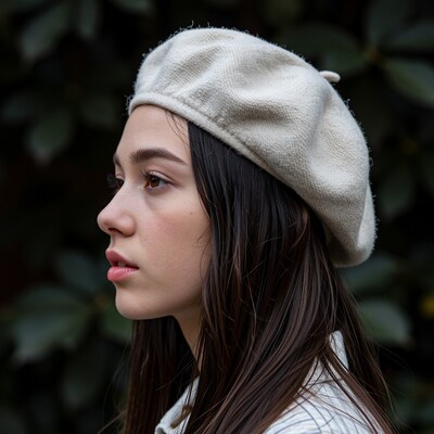 Young woman in white beret