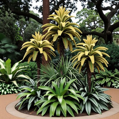 Tropical Garden with Palm Plants