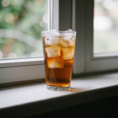 Iced Coffee Glass on Windowsill
