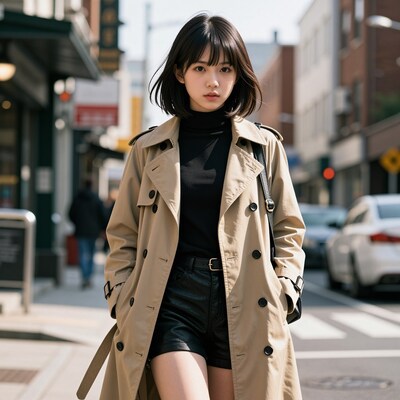 Young Asian woman in trench coat