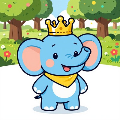 Cartoon Blue Elephant King