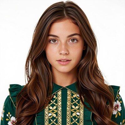 Young woman in green embroidered blouse