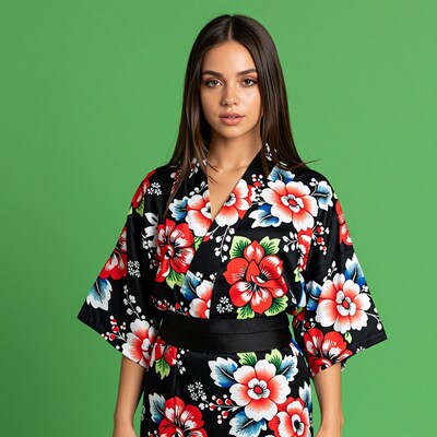 Woman in Floral Kimono
