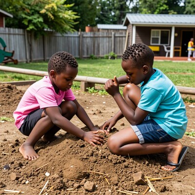 Two Black Boys Playing in Dirt