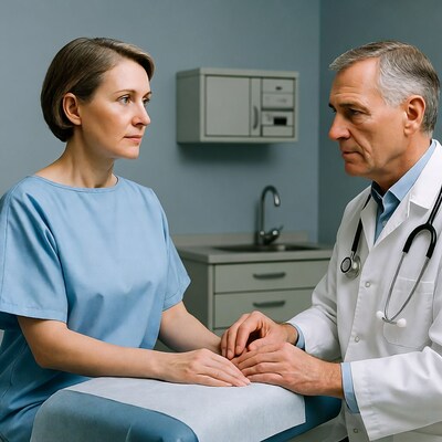 Doctor comforting female patient