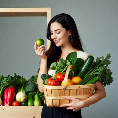 Woman holding fresh vegetable basket