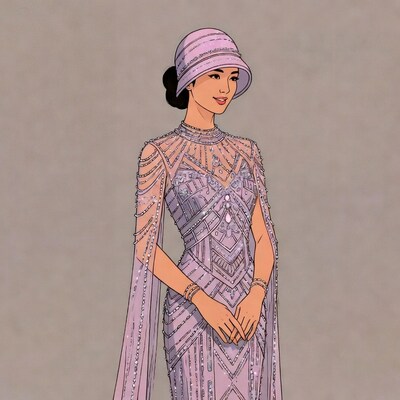 1920s Flapper Woman in Purple Dress