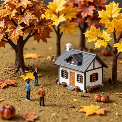 Miniature Autumn House Scene