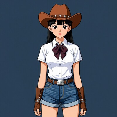 Anime Cowgirl in Denim Shorts