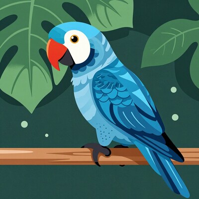 Blue Parrot Perched on Branch